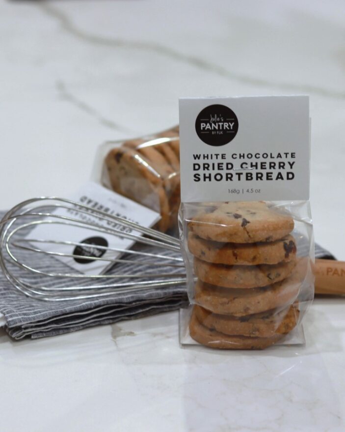 White Chocolate Dried Cherry Shortbread Cookies